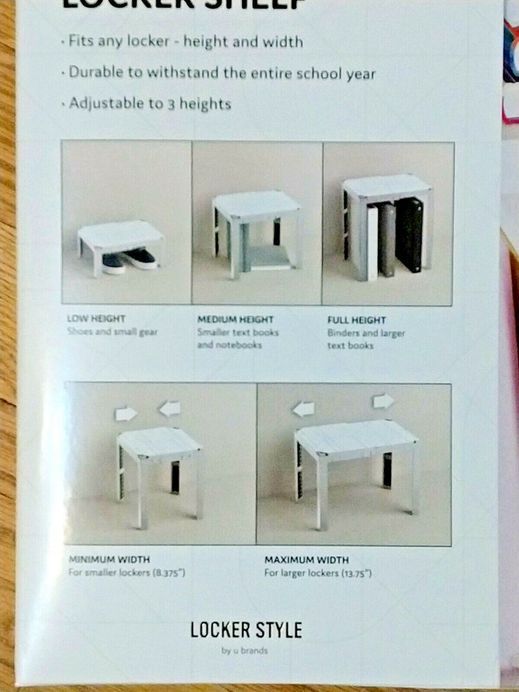 Locker Style Adjustable Locker Shelf, White, adj 3 heights & 2 widths, stackable