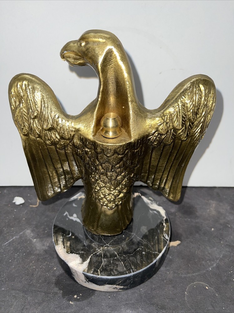 Large Vintage Brass Plated American Eagle On Marble Base