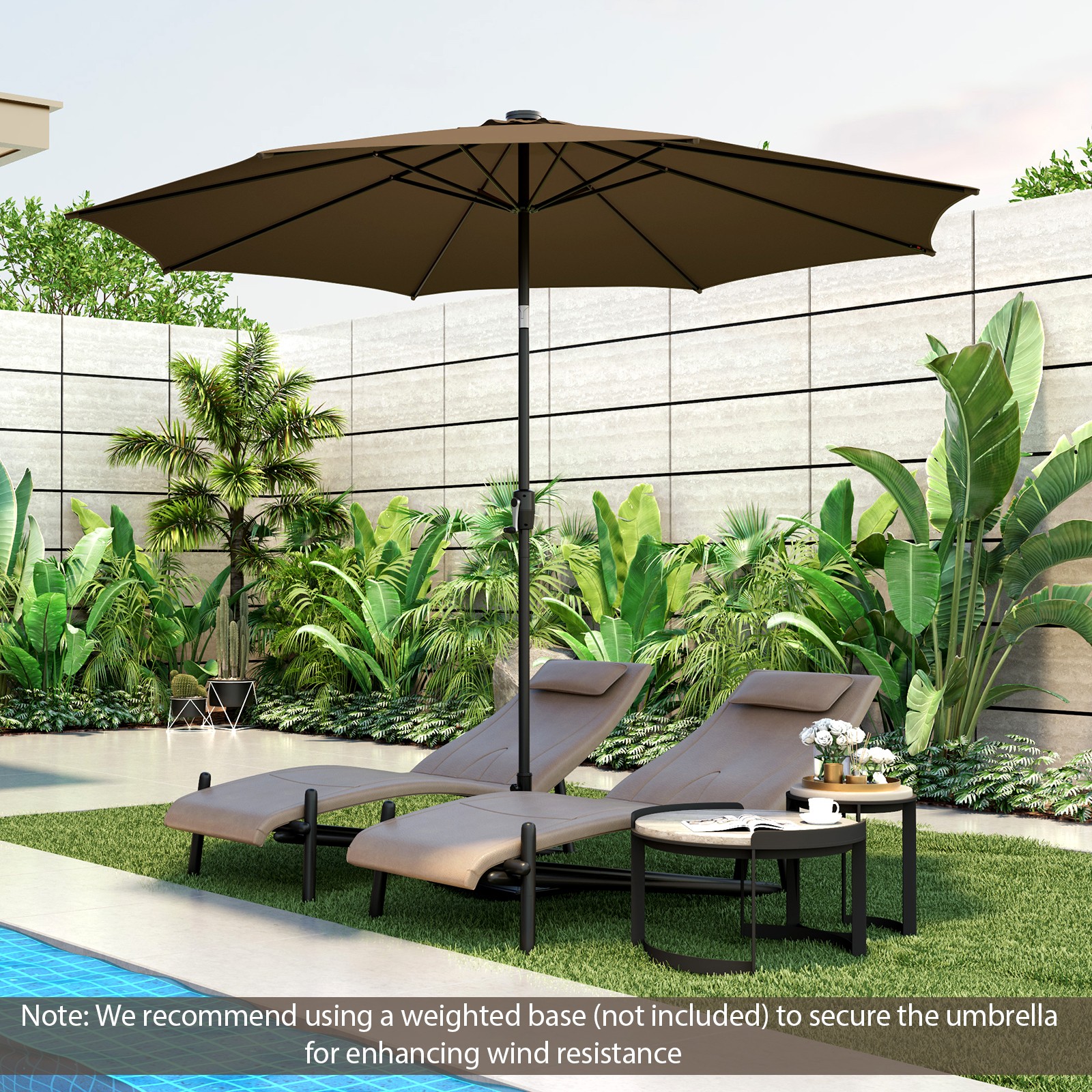 10 FT 112 LED Solar-Lighted Patio Market Umbrella Crank Tilt Outdoor Coffee