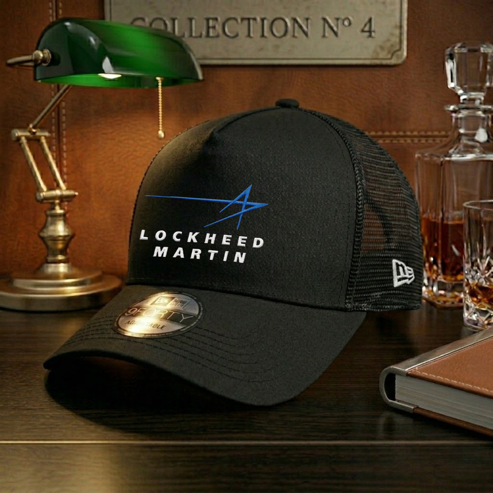 Lockheed Martin Embroidered Logo Black Trucker Hat Mesh Back Adjustable Cap