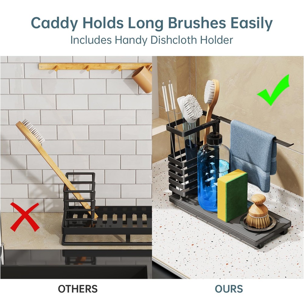 NiHome Multifunctional Kitchen Sink Caddy Organizer with Elevated Brush Holder,