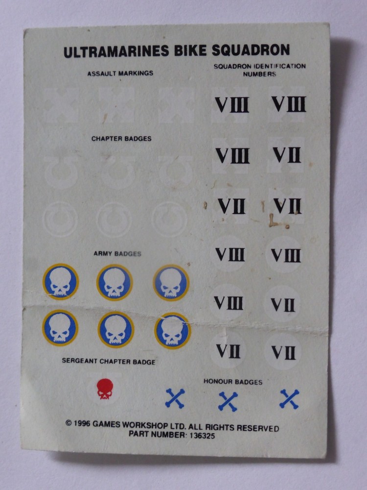 Games Workshop Warhammer 40K Small Space Marine Decal/Transfer Sheets Multi-List