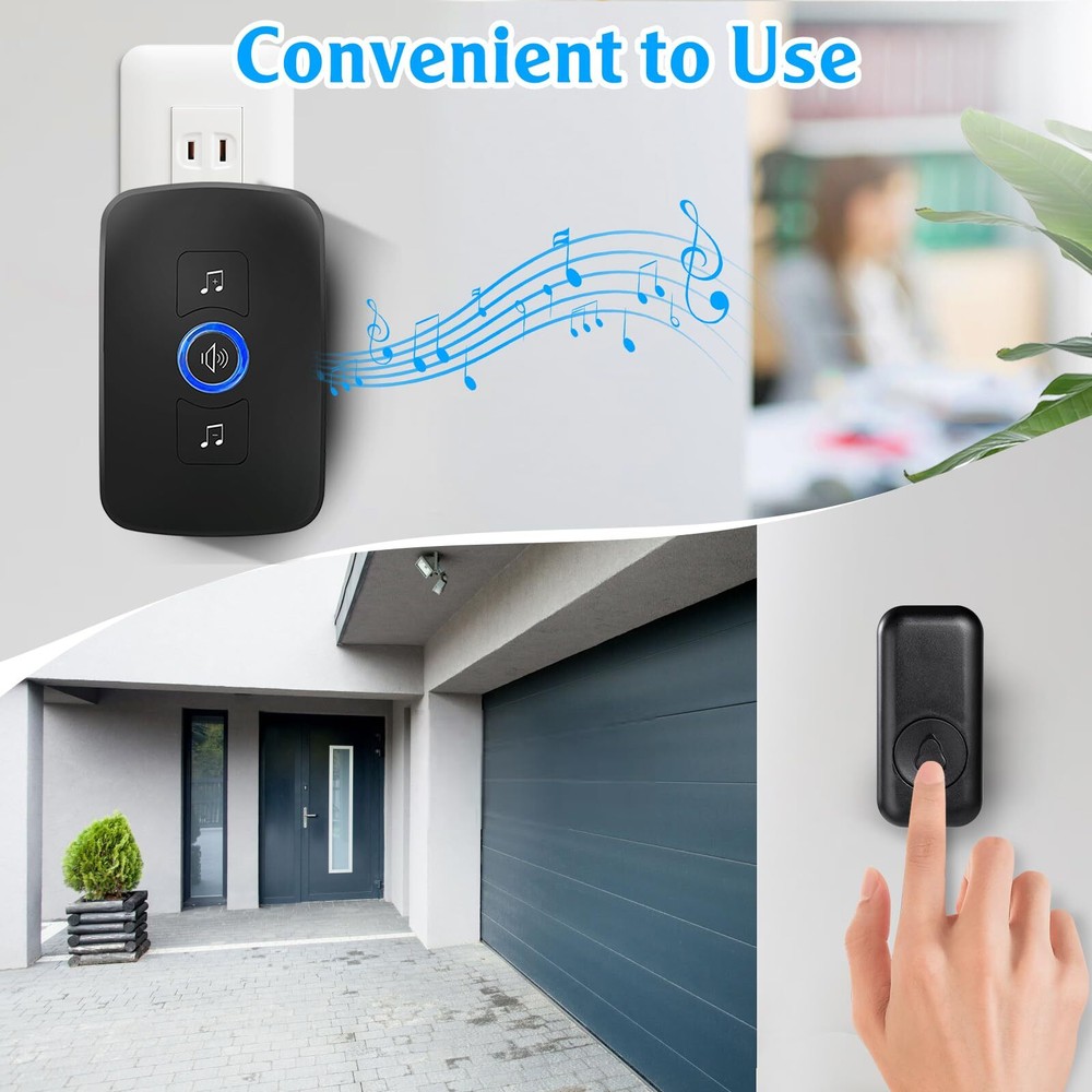 Waterproof Wireless Doorbell Adjustable Volume 2 Plugin Receiver 3 Bell Button