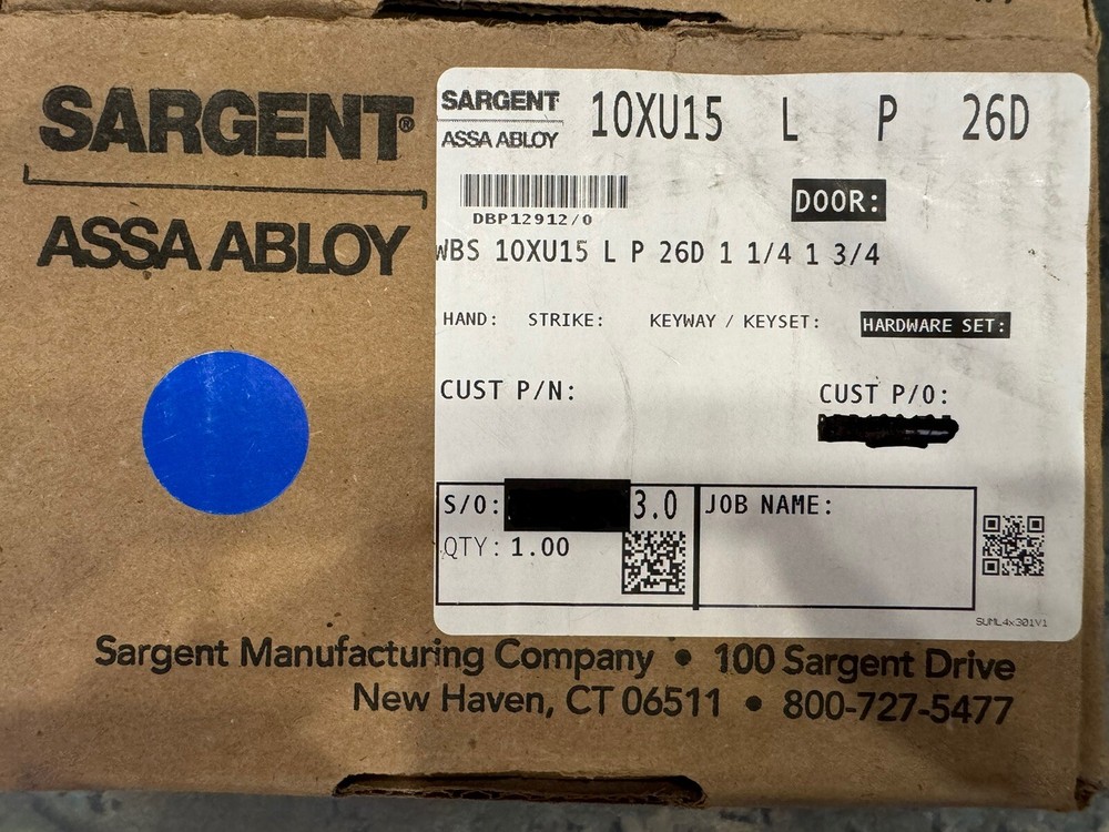 Sargent 10XU15-LP Cylindrical Passage Function Lever Lockset