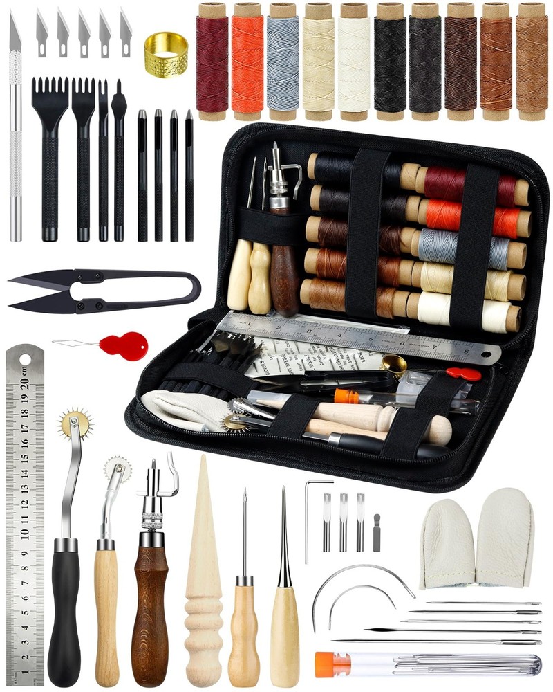 Leather Craft Kit for Beginners - Professional Tools, Waxed Thread, Groover, Awl
