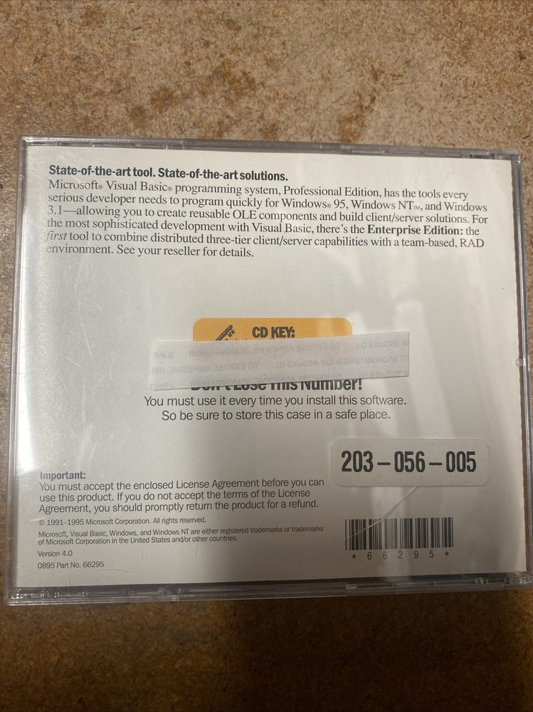 Microsoft Visual Basic Professional Edition 4.0 with CD Key Win 95