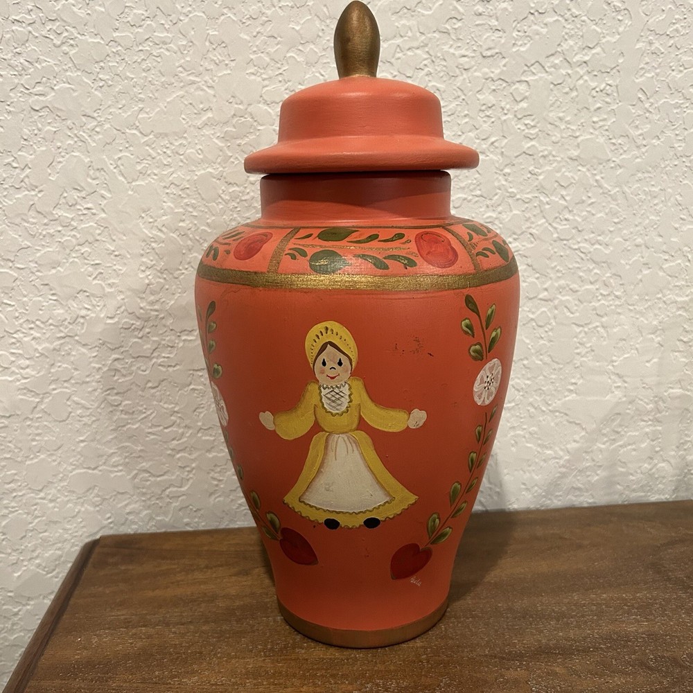 Painted Ceramic Decorative Vase w/Lid