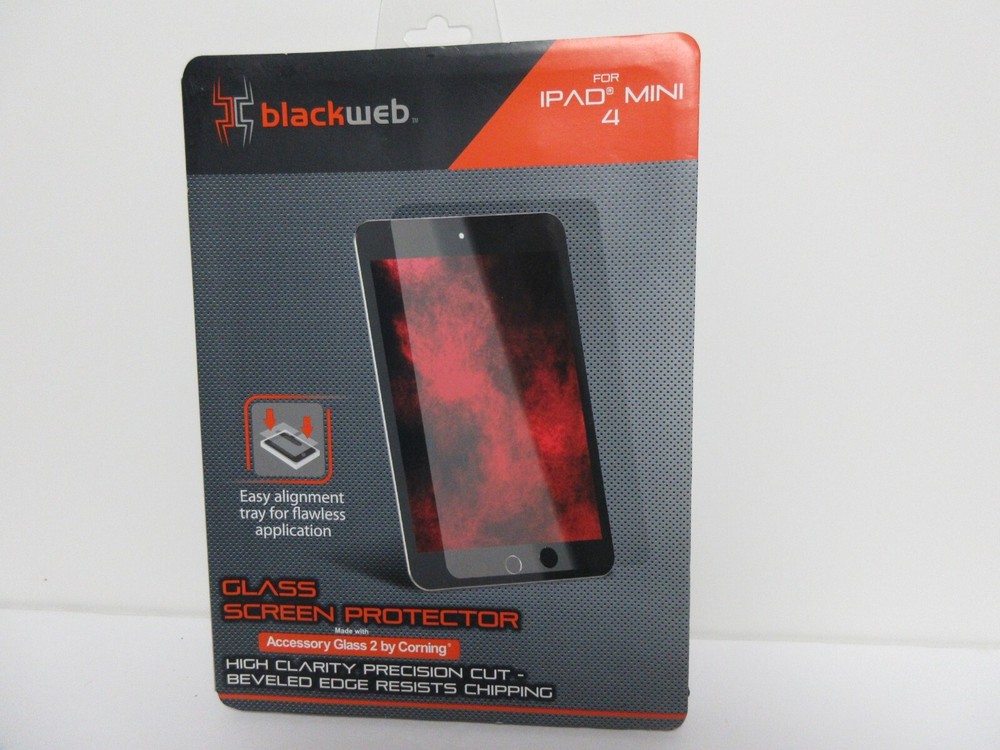 Black Web Glass Screen Protector For Ipad Mini 4 W/ Easy Alignment Tray NEW