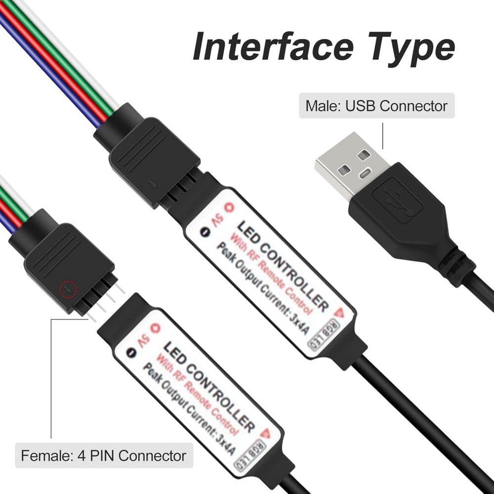 RGB Led Light Strip Controller 17 Key RF Wireless Remote DC 5V USB Connector