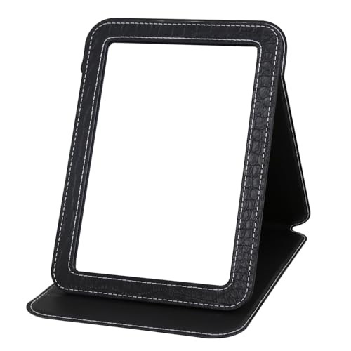 Foldable Desk Mirror Adjustable Angle Rounded Rectangle PU Edge 5.3×6.9” Black