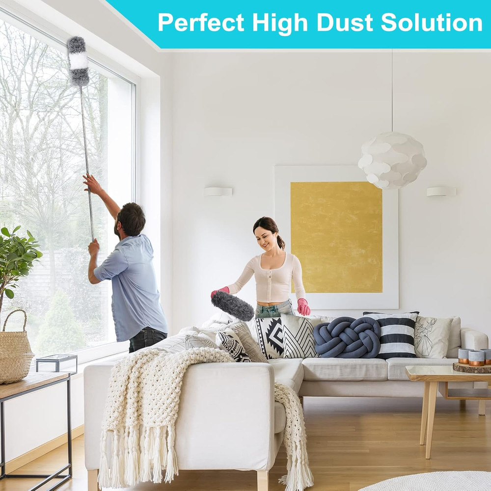 12pc Extendable Duster Kit 100in Pole with Microfiber Cobweb & Crevice Brushes