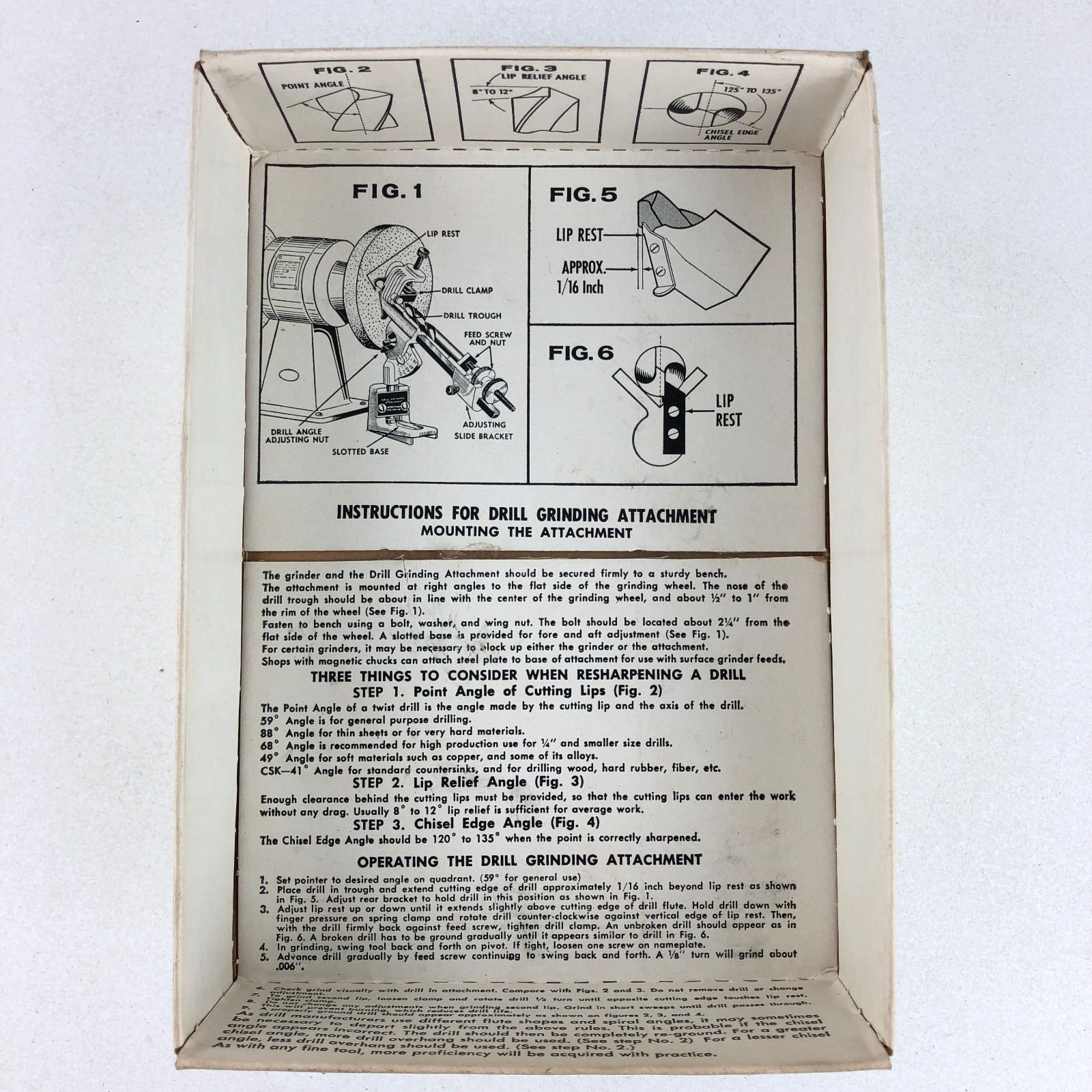 VINTAGE USA GENERAL 825 DRILL BIT SHARPENER SHARPENING GRINDING FIXTURE IN BOX