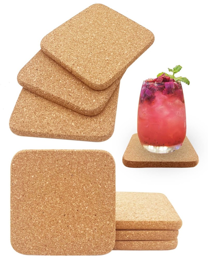 Cork Coasters for Drinks, 8 Pcs Square Extra Thick Absorbent Cork Coaster Set...
