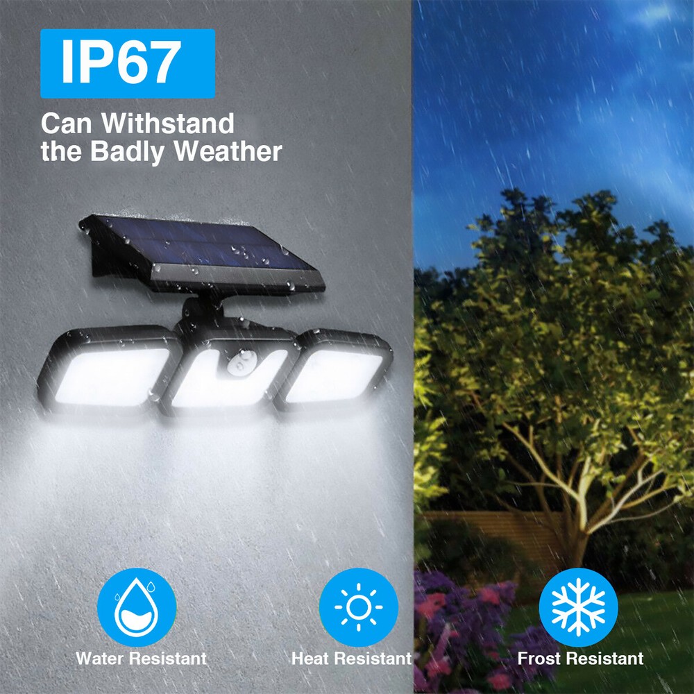 Solar Lamp Security Lights Motion Sensor 3 Head 6000LM Adjustable Flood Lights