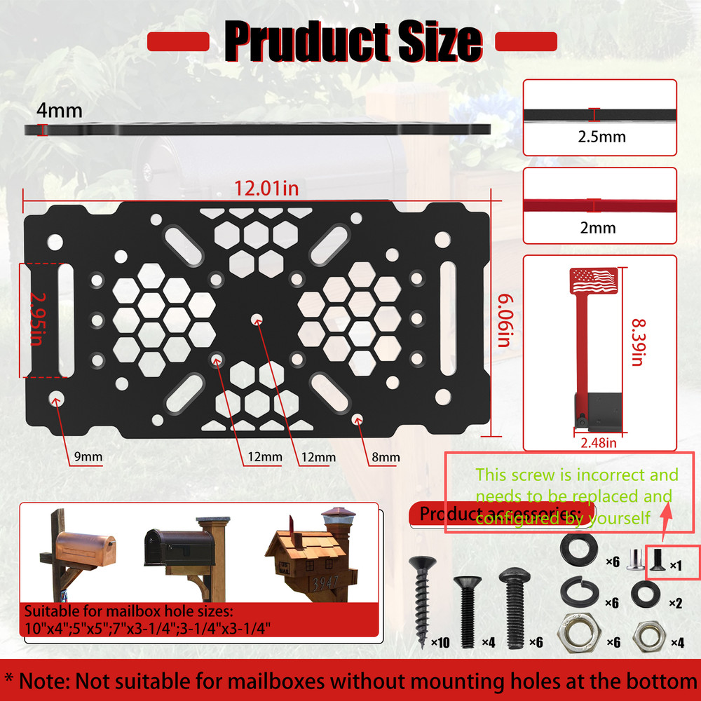Mailbox Post Mount Brackets + Mailbox Flag, for Post Mount Mailboxes 2 PCS