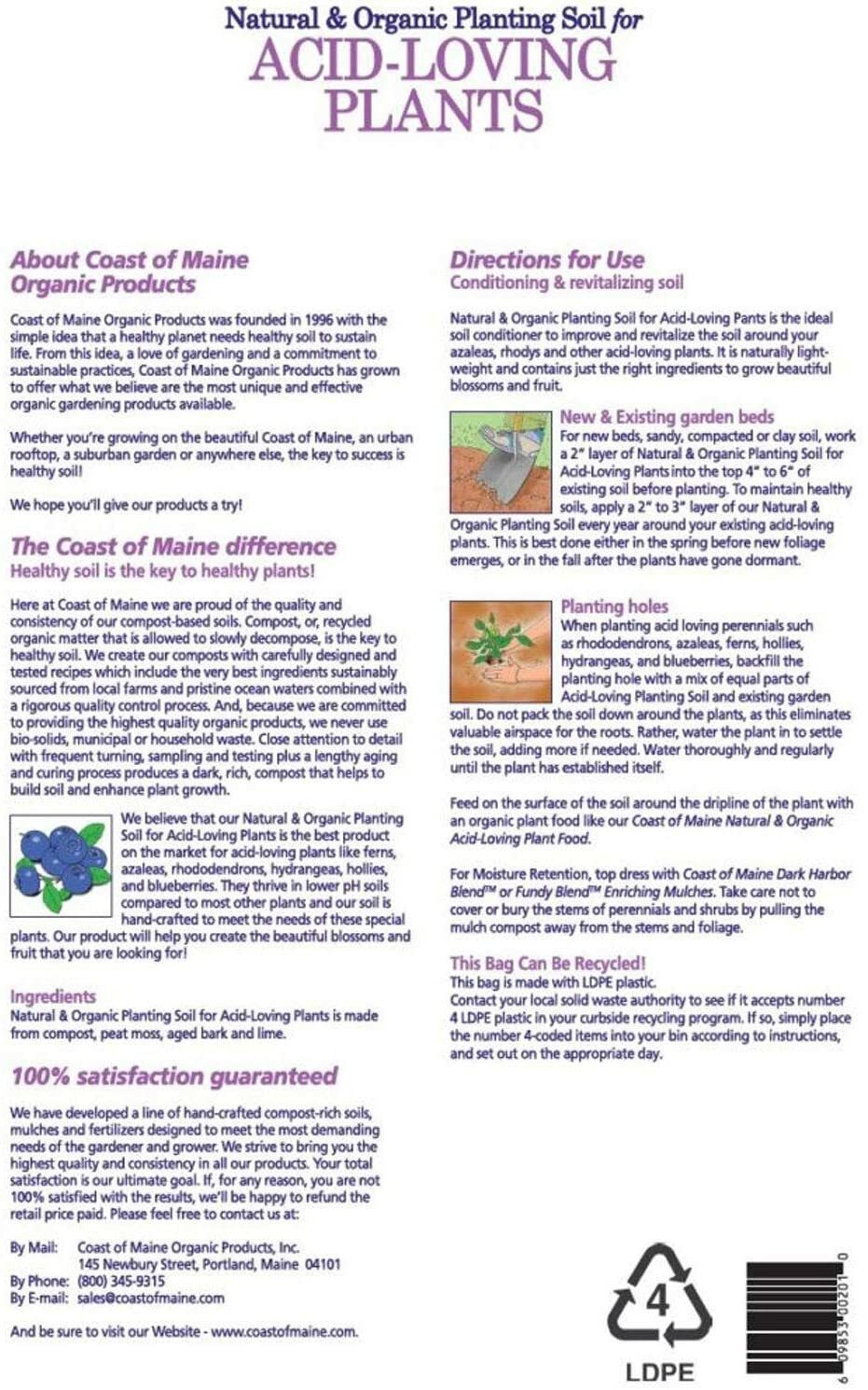 Coast of Maine Organic Potting Soil for Acid Loving Plants, 20 Qt Bag (2 Pack)