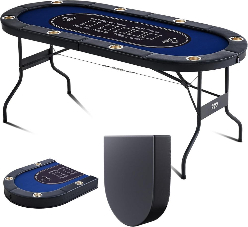 Foldable Poker Table for 8 Player, Blackjack Texas Holdem Table with Padded Rail