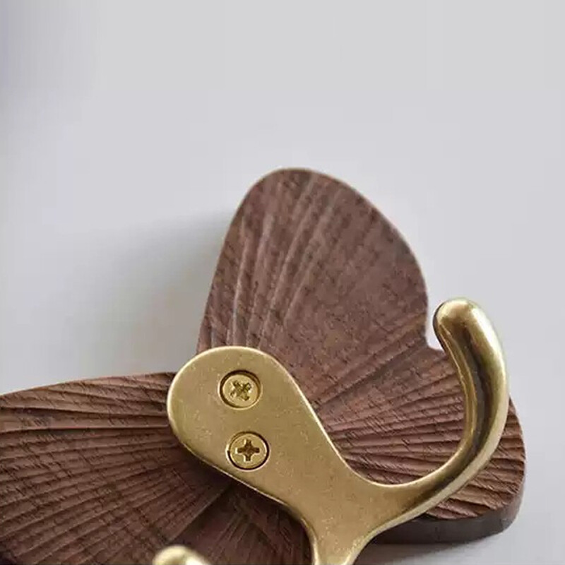 Butterfly Solid Wood Creative Walnut Traceless Adhesive Coat Door Clothes Hook.