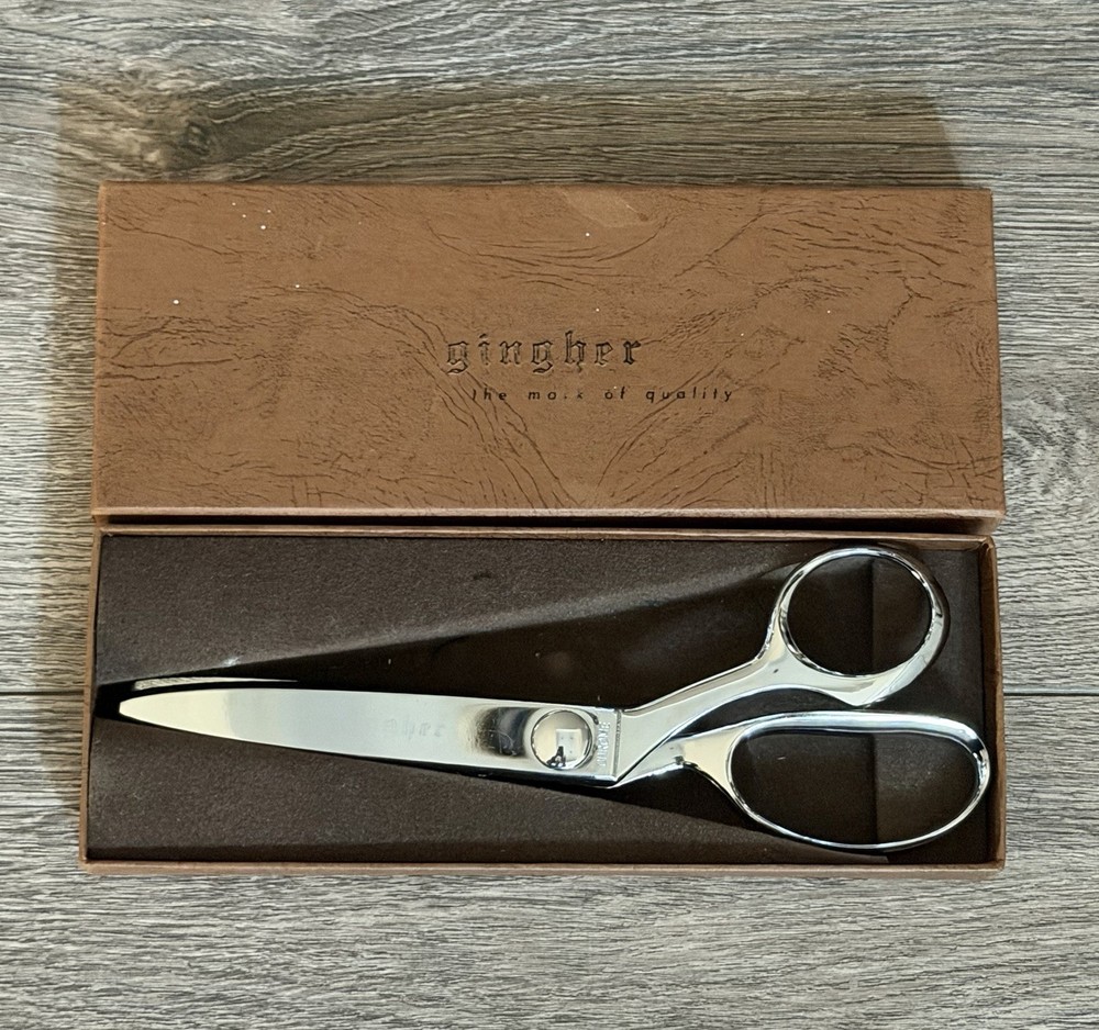 Vintage Gingher Pinking Shears G-7P with Box - Chrome Scissors/ Right Hand.