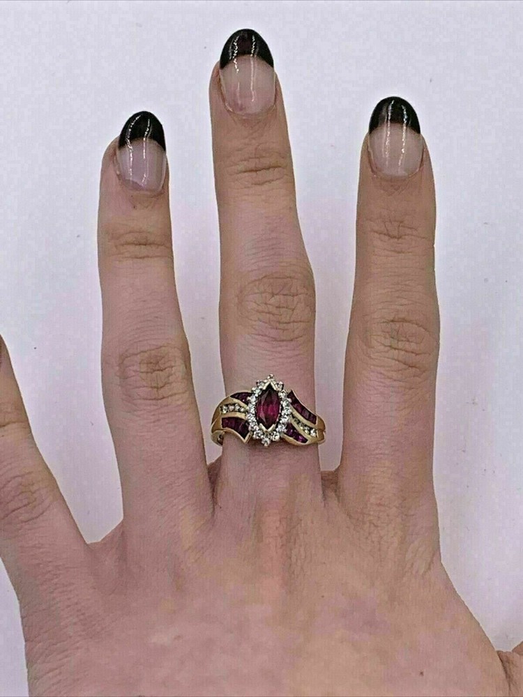 3.00Ct Marquise Cut Lab Created Ruby Wedding Ring 14K Yellow Gold Plated