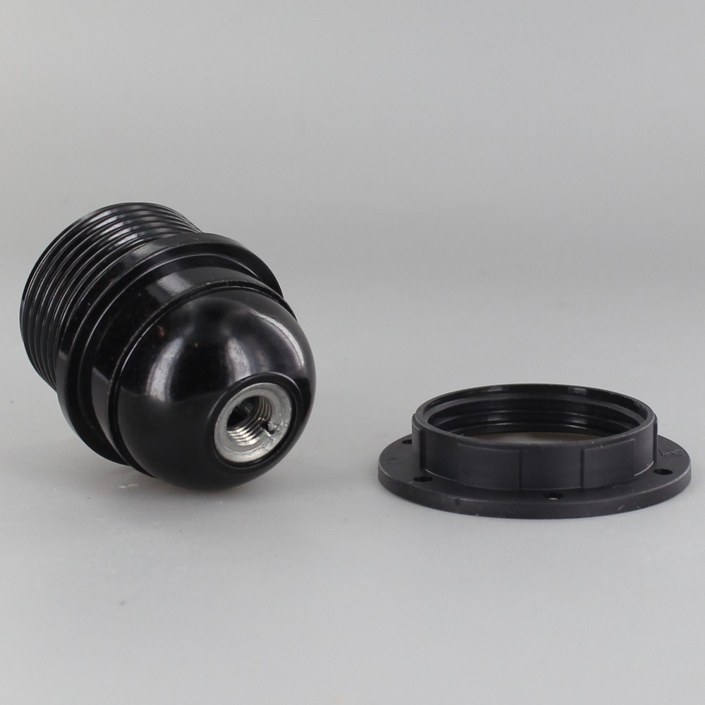 BLACK PHENOLIC HALF THREADED STANDARD LAMP SOCKET WITH RING E-27 NEW 7350G