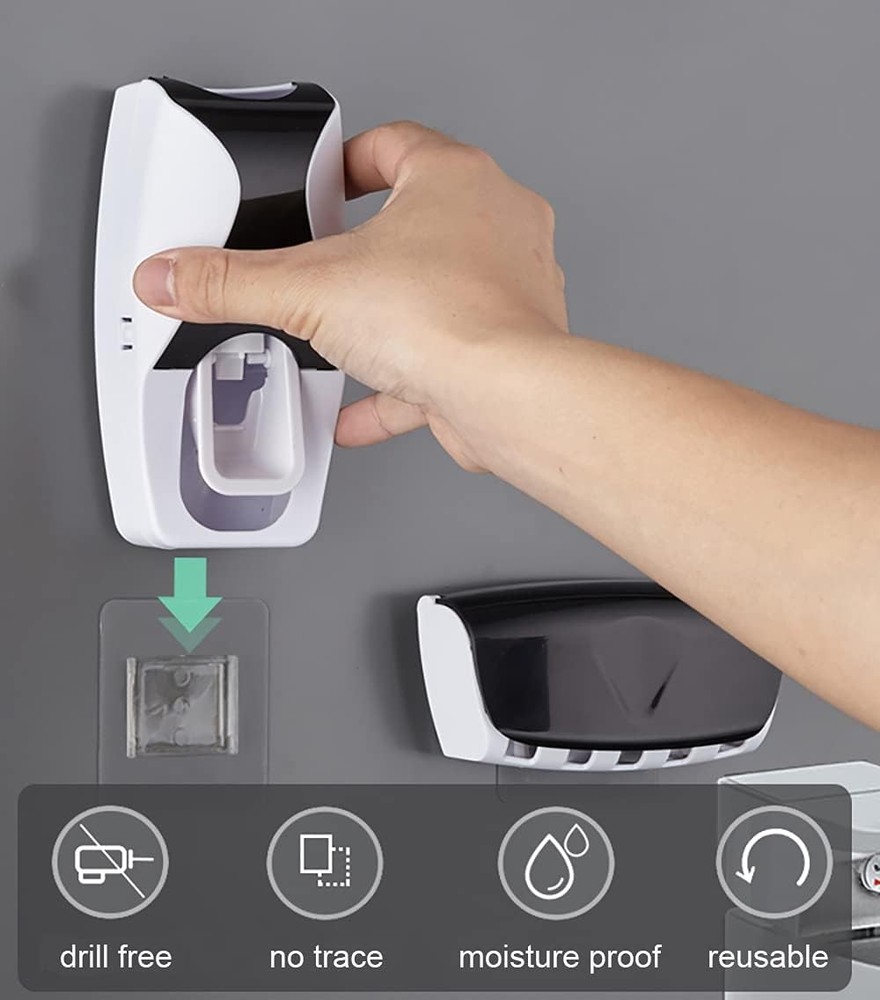 Automatic Toothbrush Dispenser Wall Mount Toothpaste Squeezer and Toothbrush Hol