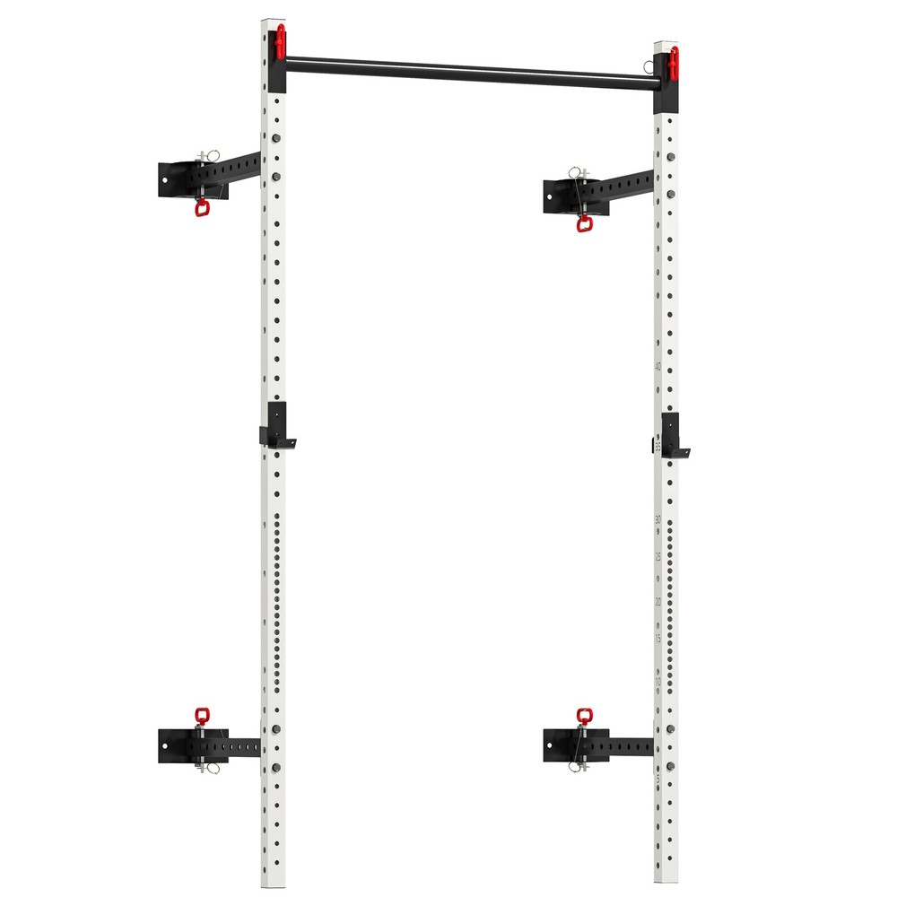 Folding Squat Rack with Pull Up Bar Wall Mounted and Adjustable Power Rack White