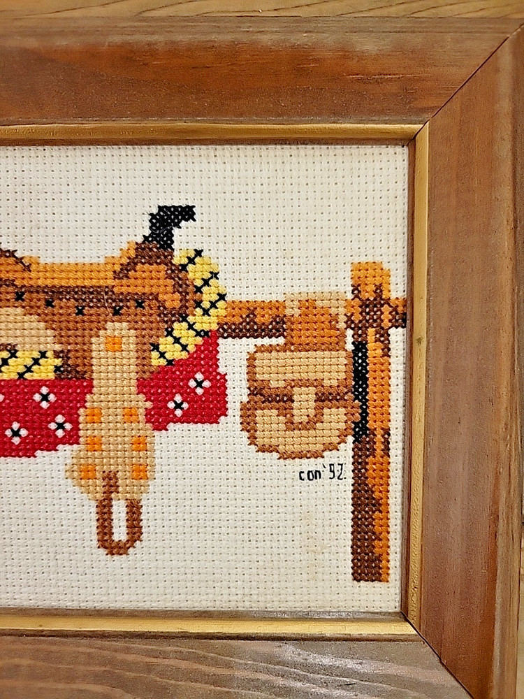 Small Vintage Needlepoint Western/Saddle Theme - Framed 1992