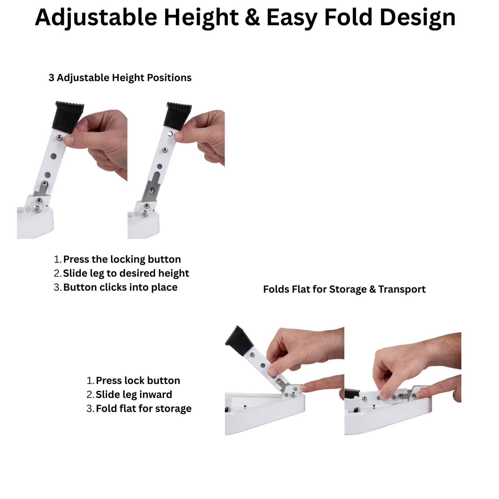 Adjustable Height Folding Step Stool – 3 Height Settings, Non-Slip, Portable