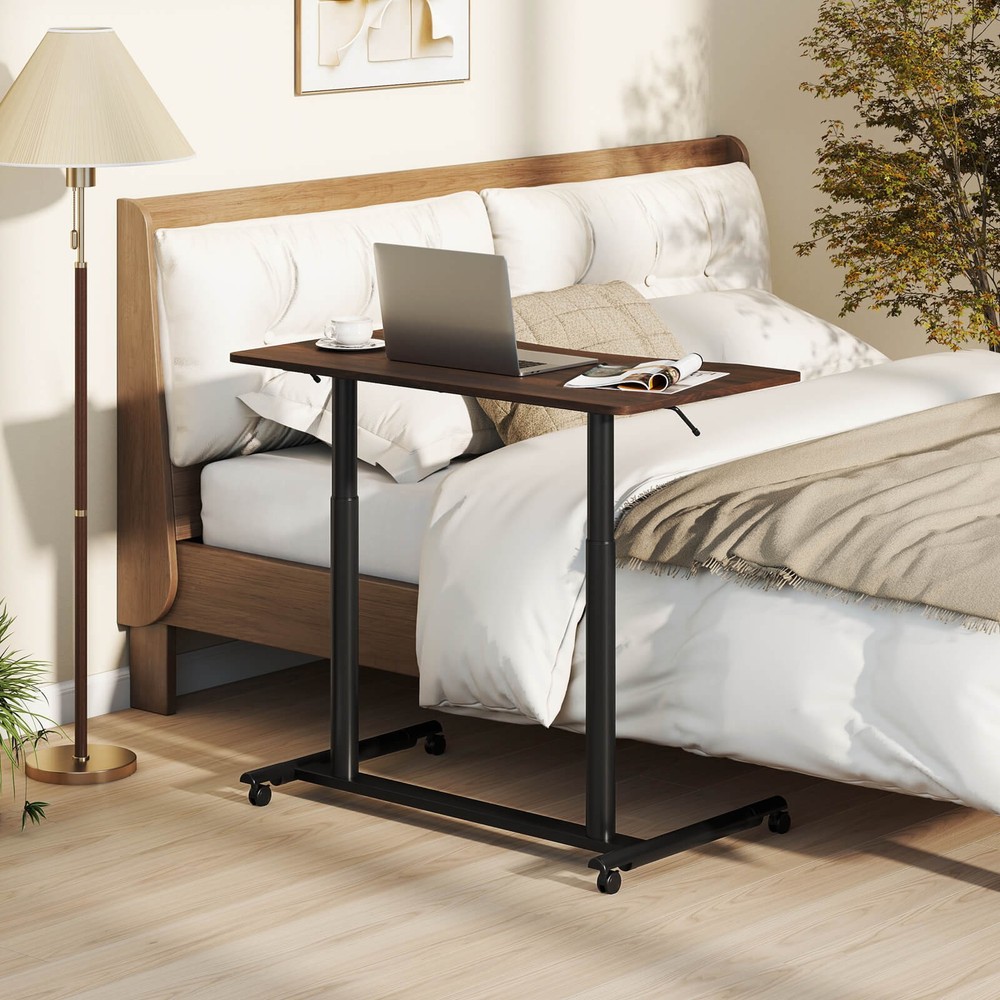 Costway Height Adjustable Computer Desk Sit Stand Rolling Notebook Table Brown