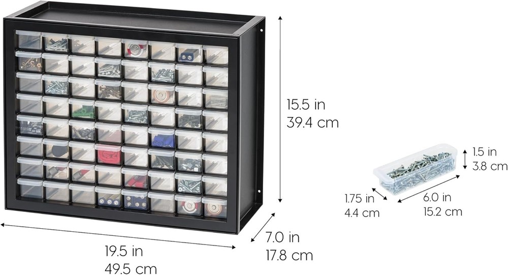 Stackable Hardware Storage Bin with 64 Drawers