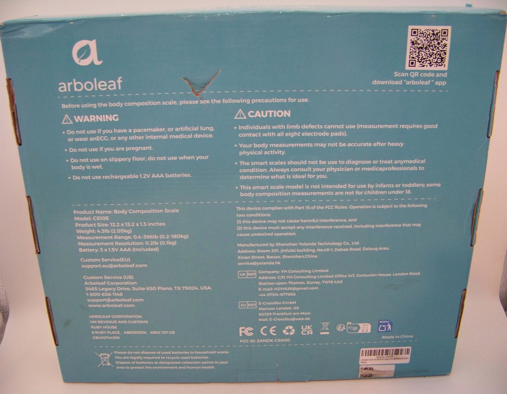 Arboleaf Segmental Smart Body Composition Scale Fat BMI Muscle Mass 8-Electrode