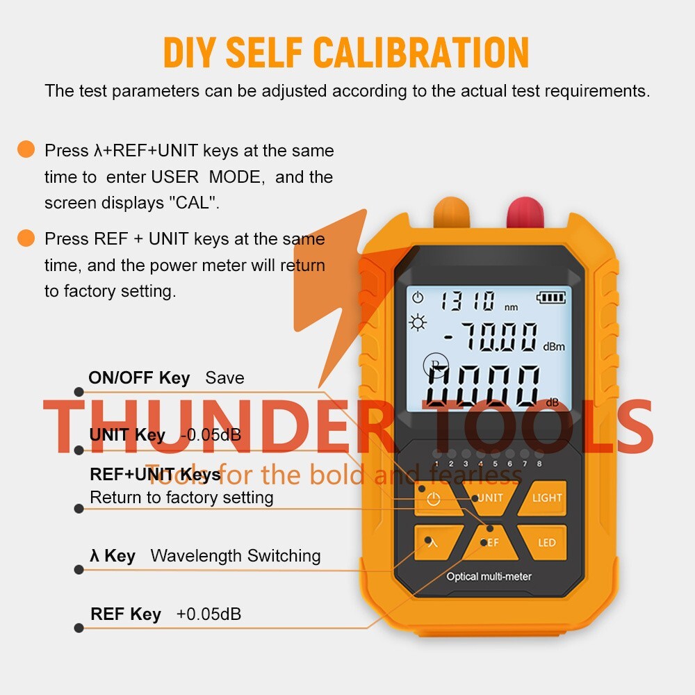 Thunder Tools Handheld Optical Power Meter with 5km Red Light -70~+6dBm