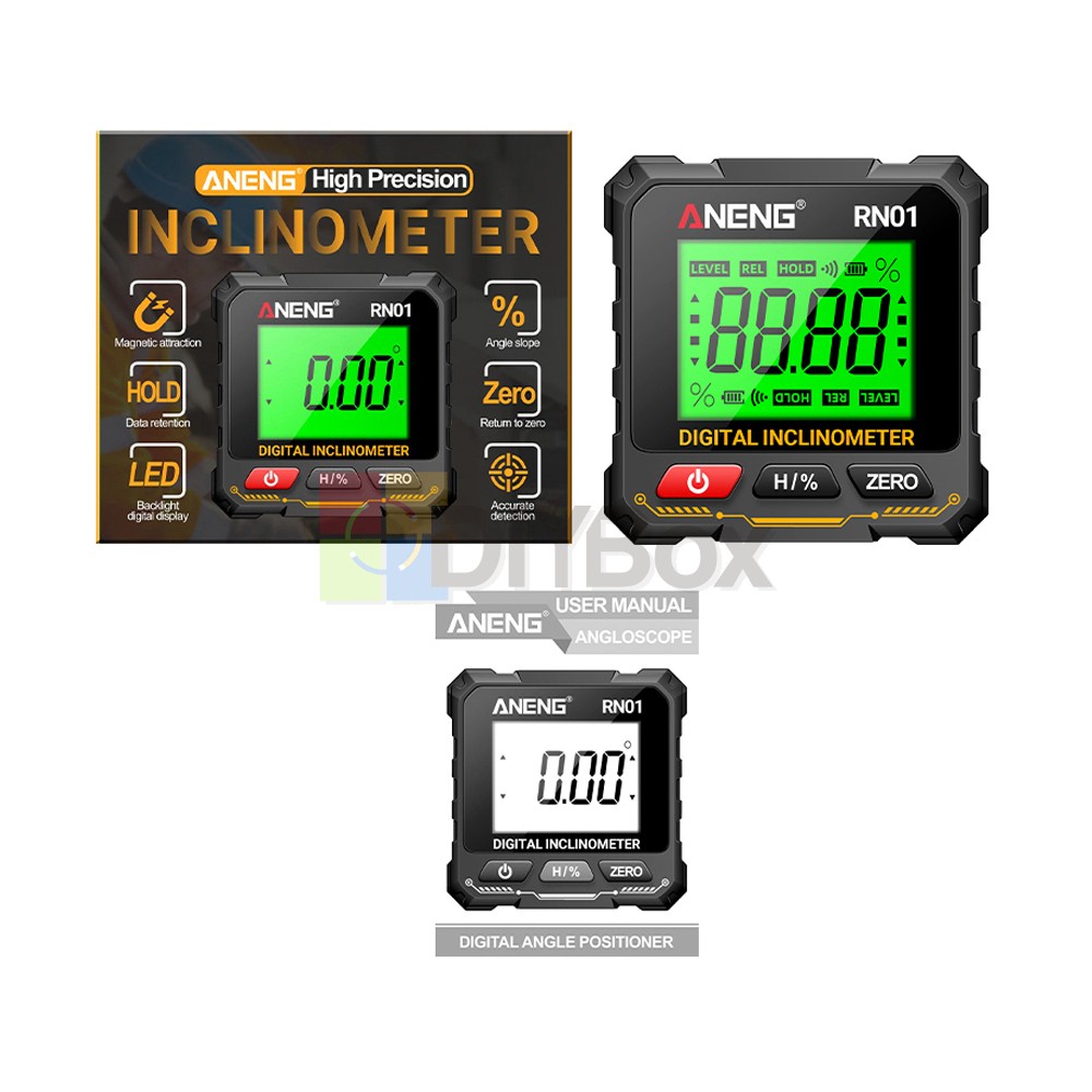 ANENG Digital Angle Finder Magnetic Protractor Level Box Inclinometer Tool 360°