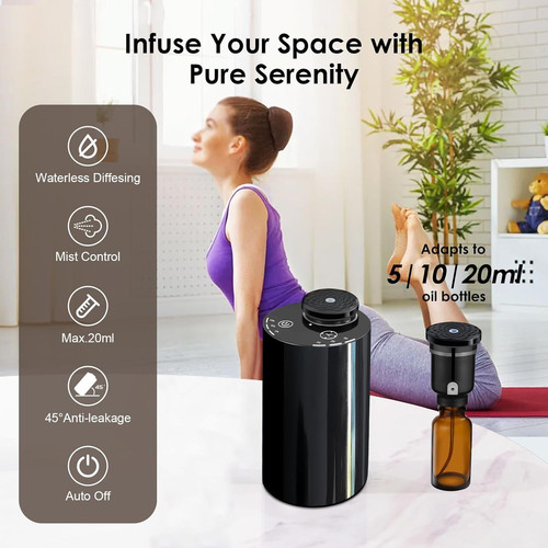Waterless Essential Oil Diffuser - Cordless Portable Aromatherapy Scent Black
