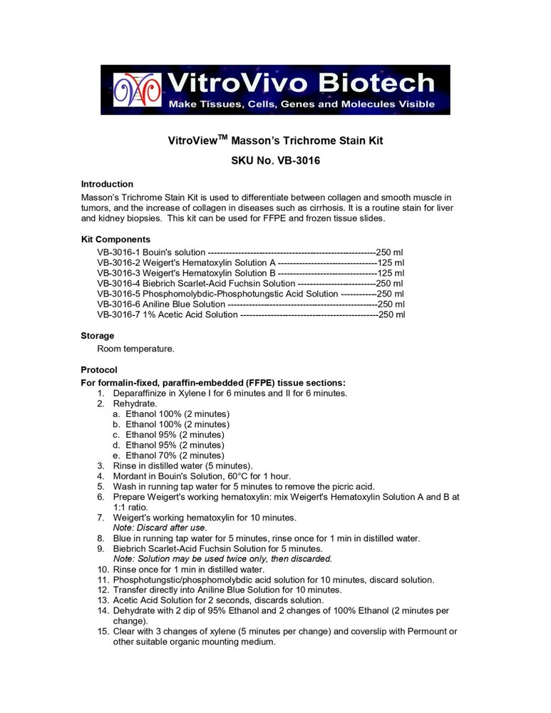 VitroView™ Masson’s Trichrome Stain Kit (Cat# VB-3016)