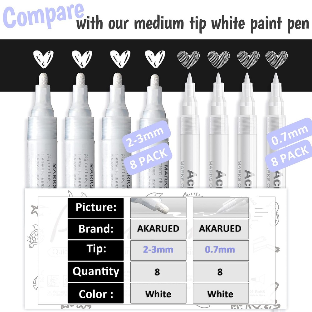 White Acrylic Paint Pens Extra Fine Point 8 Pack