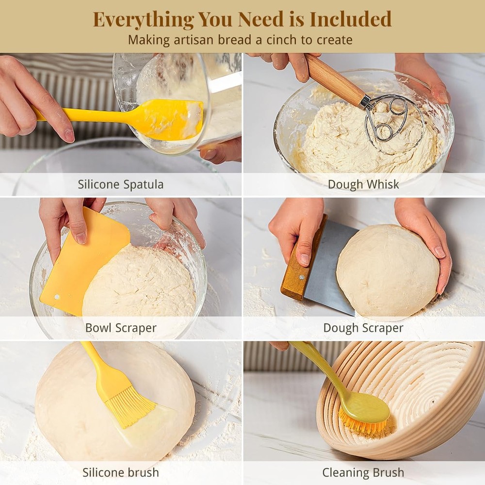 Sourdough Starter Kit, 9" Round & 10" Oval Banneton Bread Proofing Baskets Set