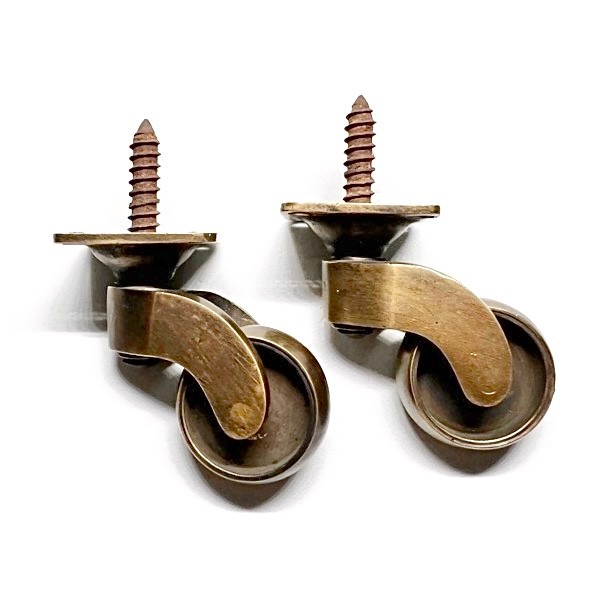 4× Solid Brass Castor Wheels • 2-1/4" High • 4-Screw Mount • Heavy Reproduction
