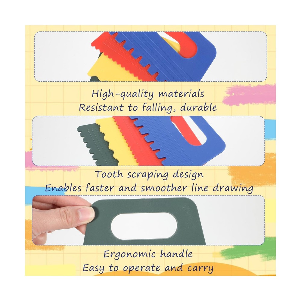 4 Pack Texture Tools for Plaster Plastic Paint Scraper Tool Art Paint Scraper...