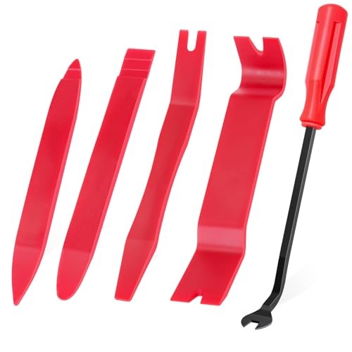 Auto Trim Removal Tool Set, 5pcs Plastic Pry Tool Kit, Auto Trim Tool, Red