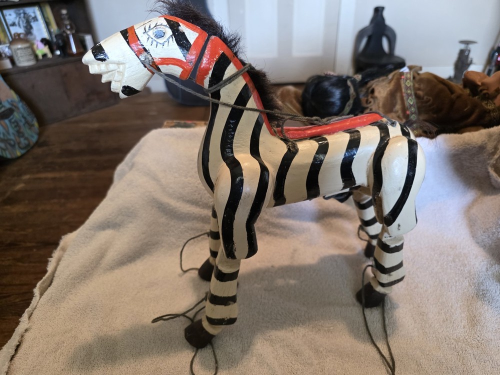 Marionette String Puppet Folk Art Zebra