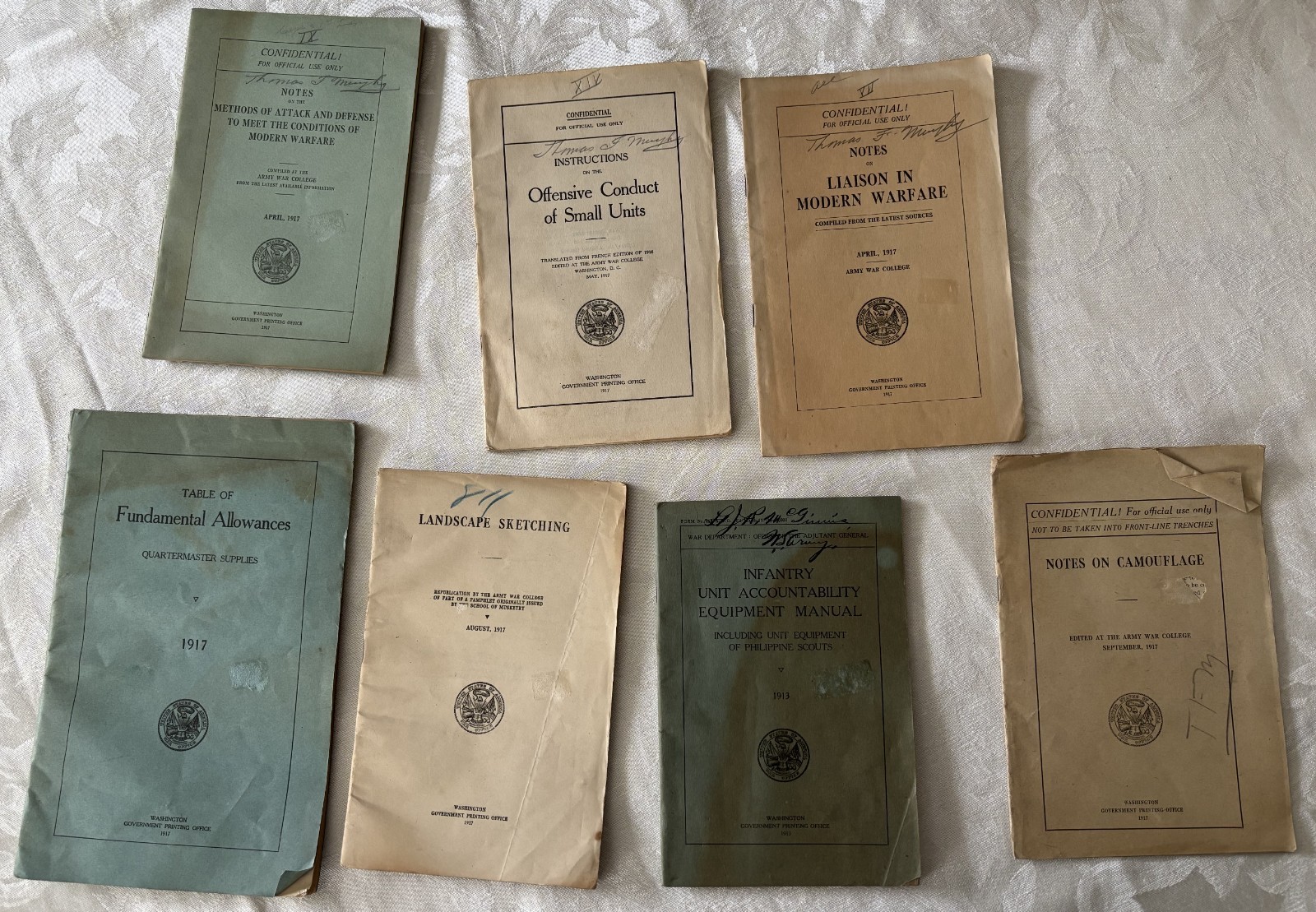 WW1, 7 Training & Review booklets from the U.S. Army War College, 1913 & 1917.