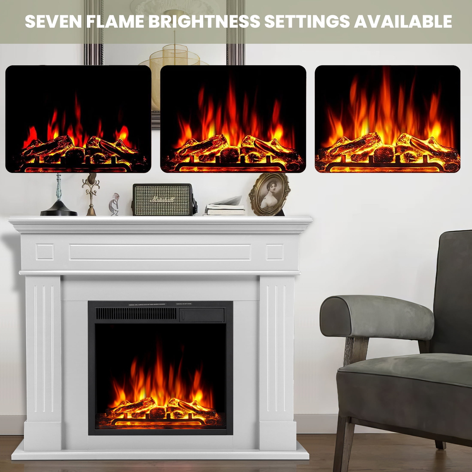 Electric Fireplace Mantel Package Wooden Surround , Adjustable Led Flame, Remote