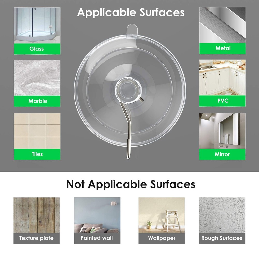 Hangerspace Suction Cup Hooks, 1.77 Inches Clear PVC Small,