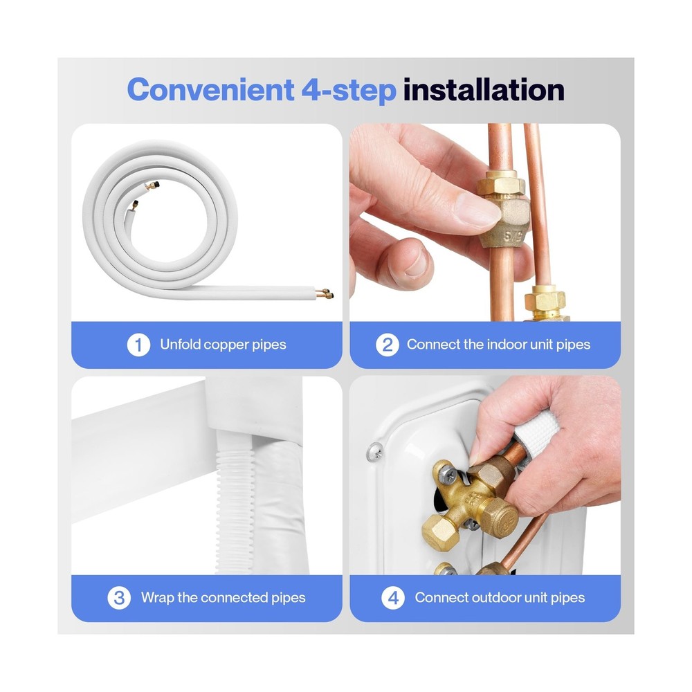 Della 25 Ft Mini Split Line Set, Includes 3/8" & 1/4" O.D. Copper Pipes with ...