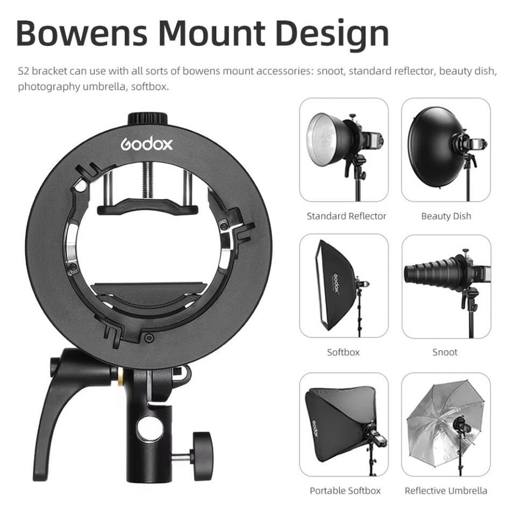 Godox S2 Speedlite S-Type Bracket, Speedlight Bowens Mount Compatible with Go...