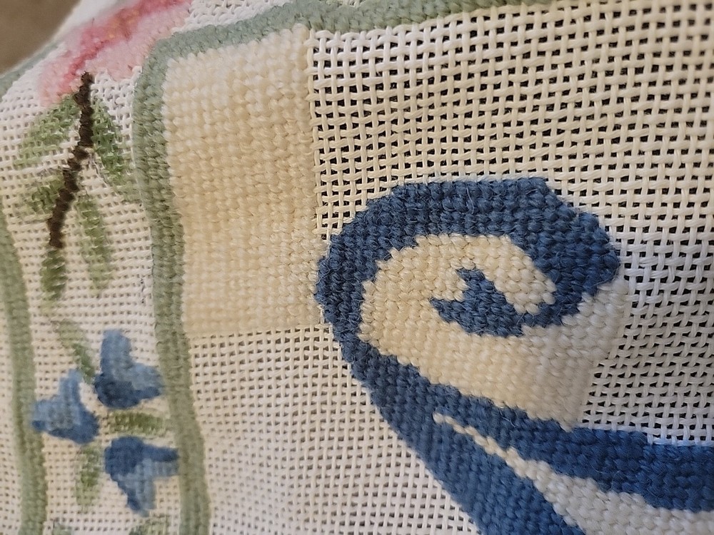 Initial M partially Complete Needlepoint Canvas 16" Pillow Size