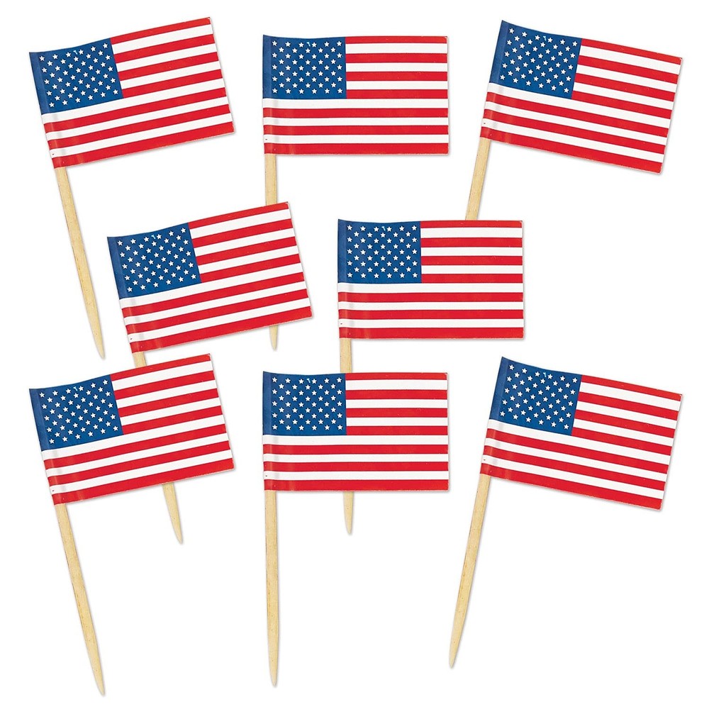 Pkgd U S Flag Picks (50/Pkg) 2.5", Red/White/Blue