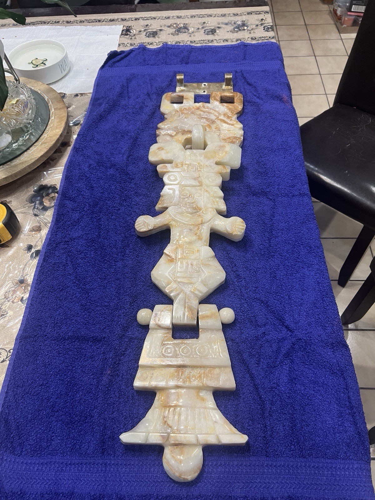 Aztec Mayan Marble/Onyx Large Stone Hand Carved Wall Hanging 33” Long W/bracket